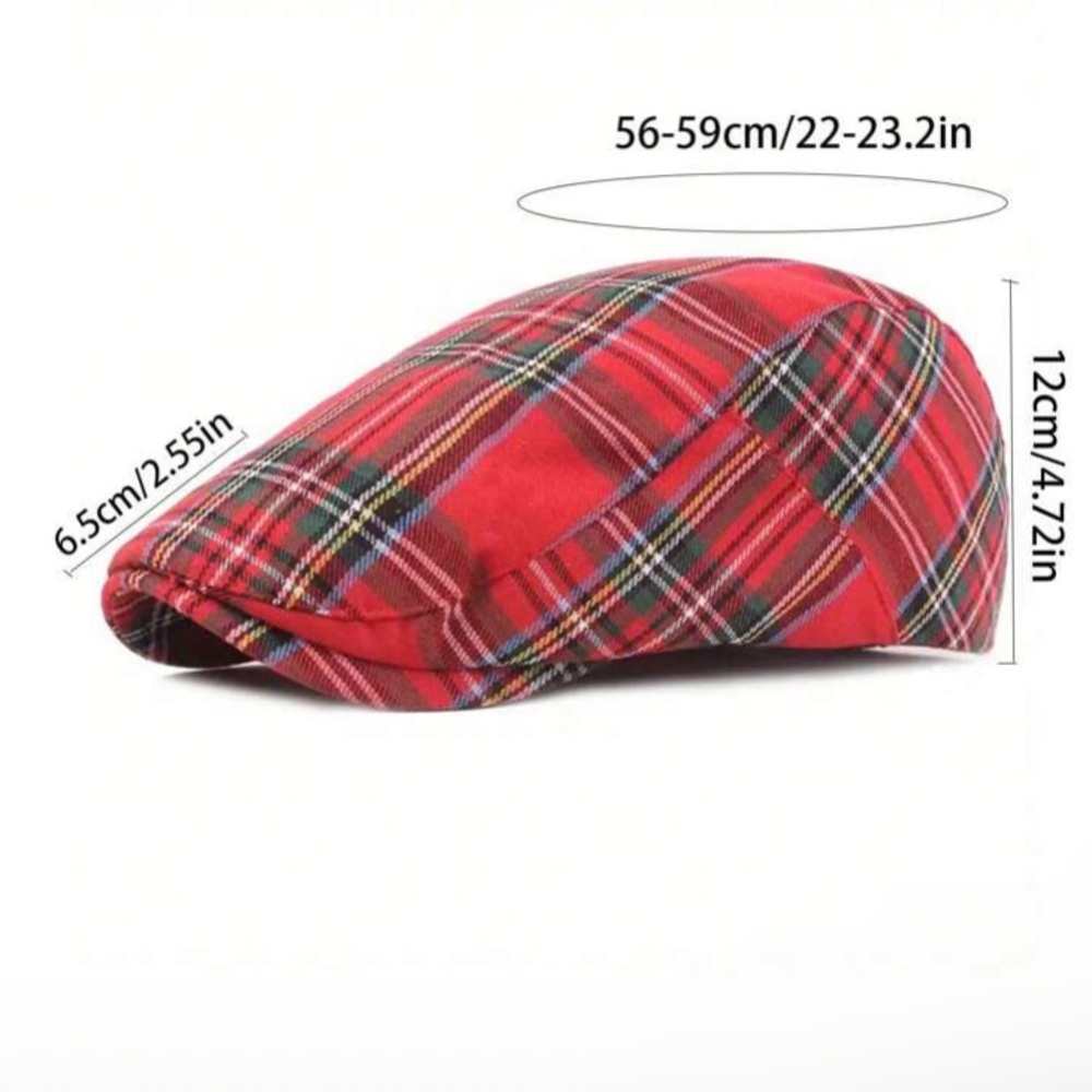Stylish Red Plaid Flat Cap - Picture 2 of 3